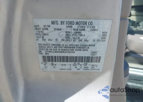 2009 Ford Escape Hybrid Limited из США, поврежденный, VIN 1FMCU49369KD10334